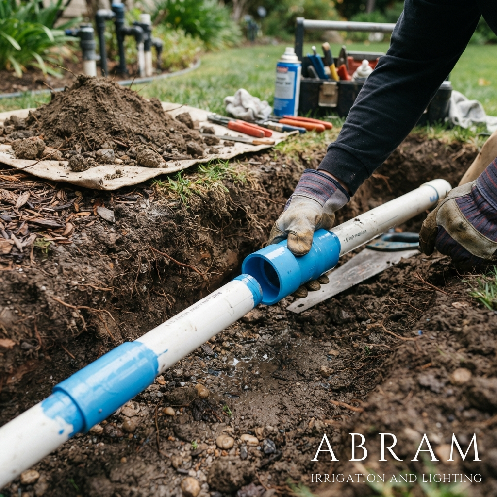 Technician repairing an irrigation main line