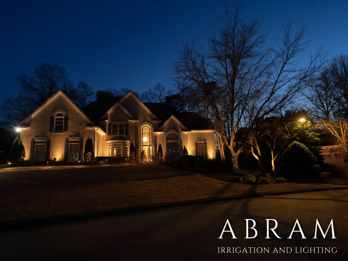 High-end property illuminated at night with professional landscape lighting